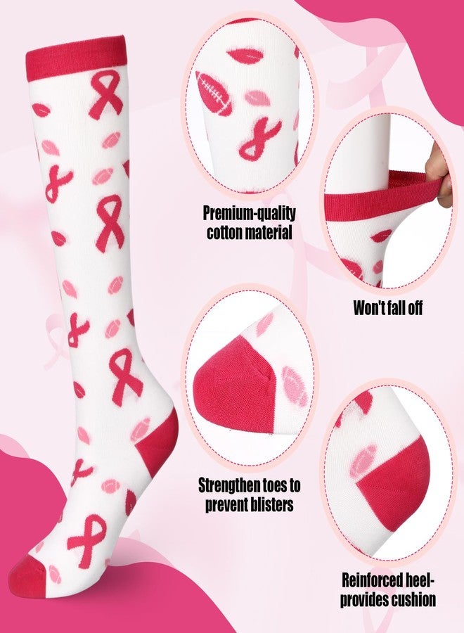 Yearntown 24 Pairs Breast Cancer Awareness Football Socks Pink Ribbon Knee High Compression Socks for Women Men Sport(Pink) - Image 3